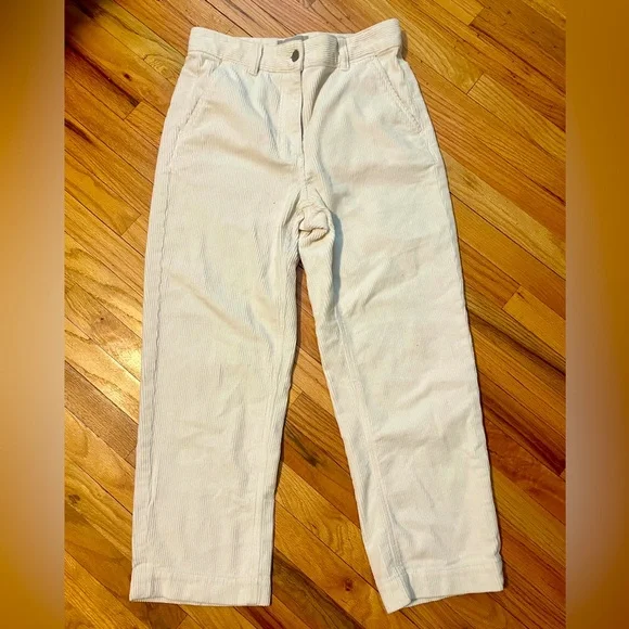 Everlane Bone White Corduroy Straight Leg Crop Pants Size 6 - Picture 3 of 5